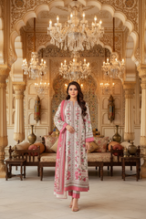 Premium Pink Floral Lawn Suit 3-Piece Unstitched Fabric