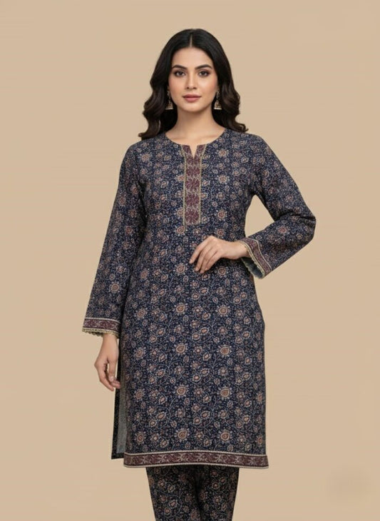 Women’s Floral Suit – Navy Printed Tunic & Trousers Set