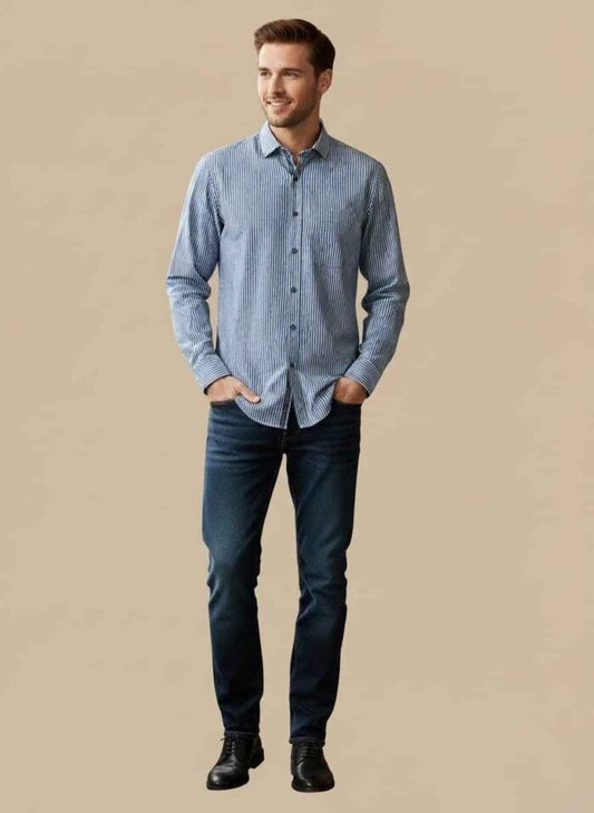 Men’s Blue and White Striped Dress Shirt – Tailorbird Classic Fit