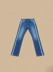 Women’s Blue Denim Jeans with White Side Stripes – Trendy & Comfortable
