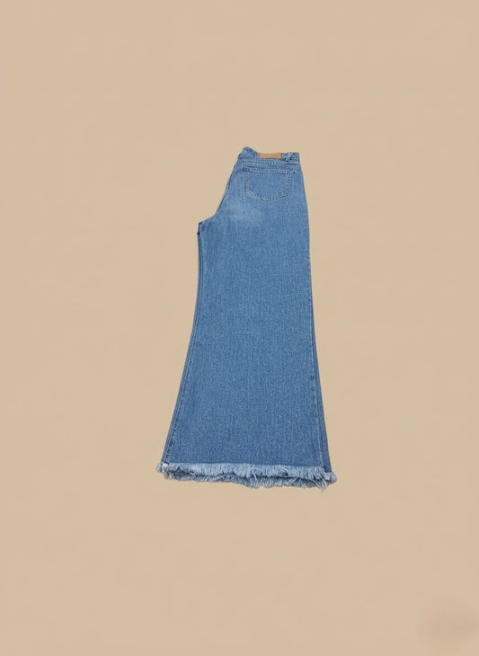 Women’s High-Waisted Frayed Hem Wide Leg Denim Jeans – Casual Blue Flare