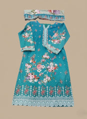 Women’s Teal Floral Printed 3-Piece Lawn Suit with Embroidered Details