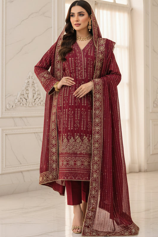 Maroon Chiffon Stitched Long Maxi | Gelani Girls Formal