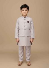 Gray Waistcoat Suit for Boys | Gelani Stitched Summer Wear – Stylish 3-Piece Outfit