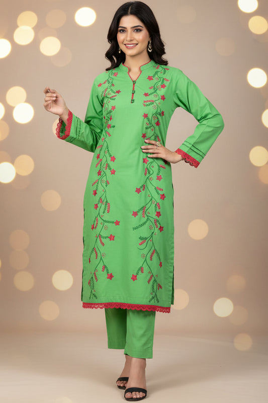 Hand Printed Green Cotton Suit | Gelani Girls Summer Wear