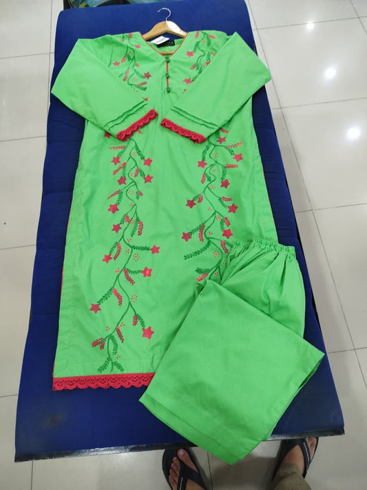 Hand Printed Green Cotton Suit | Gelani Girls Summer Wear