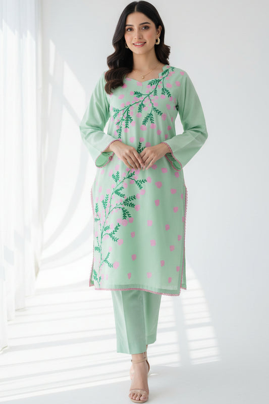 Hand Printed Light Pista Cotton Suit | Gelani Girls Summer