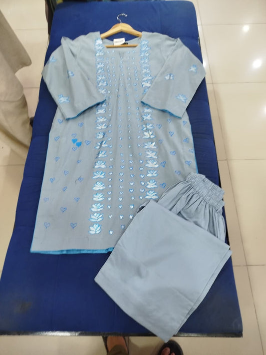 Hand Printed Gray Cotton Suit | Gelani Girls Summer Wear