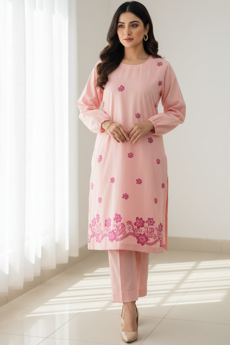 Hand Printed Baby Pink Cotton Suit | Gelani Girls Summer