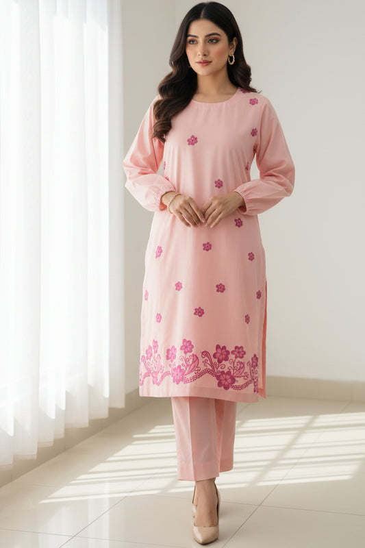 Hand Printed Baby Pink Cotton Suit | Gelani Girls Summer