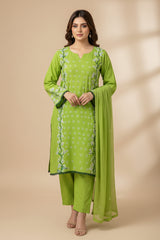 Hand Printed Parrot Green Cotton Suit | Gelani Girls Summer