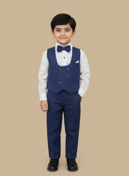 Boys’ Formal Blue Suit Set – 3-Piece Waistcoat, Shirt & Trousers