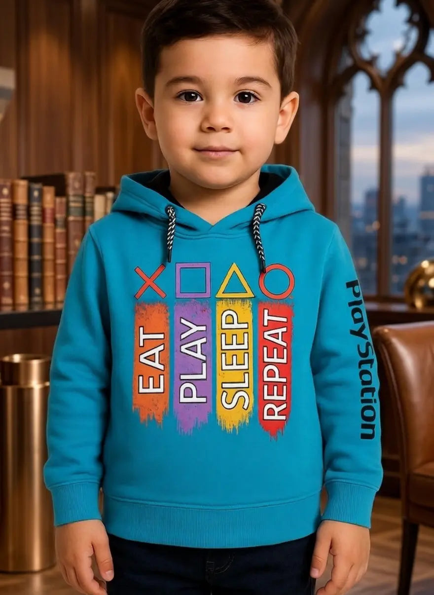 Kids’ Casual Long Sleeve Pullover Hoodie with Gaming Slogan