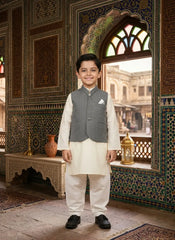 Charcoal Gray Waistcoat for Boys | Stitched Kids Wear – Elegant Ethnic Outfit